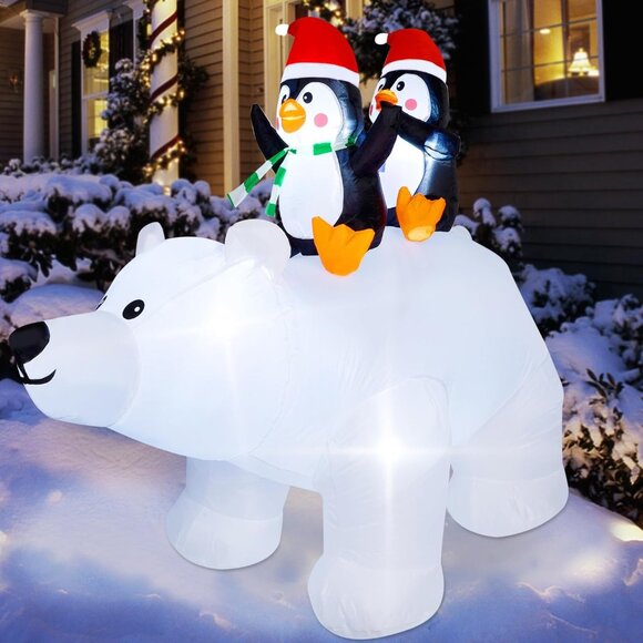 🆕6.5ft Christmas Inflatable Penguins Polar Bear Blow up Lawn Outdoor Decoration - Picture 11 of 11